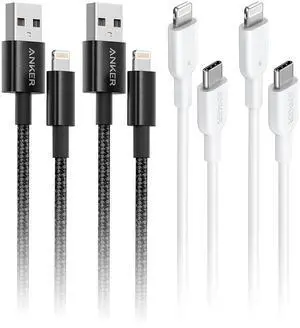 Anker 6ft 2-Pack MFi Certified USB C to Lightning Cable, iPhone Charger Cable (White, Black)