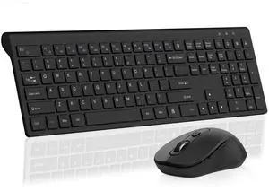 Wireless Mouse and Keyboard Combo, Full-Size Computer Keyboard with Calculator Button, 2400 Dpi Ergonomic Mouse, Ultra-Thin Cordless USB Keyboard and Mouse Set for Laptop Windows Mac - Black