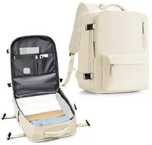 WONHOX Large Travel Backpack Women,Carry On Backpack Flight Approved 18x14x8 inches Bag Spirit Airlines Personal ltem,College Sports Hiking Rucksack Laptop Blackpack mochila de viaje,Beige