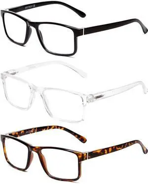 Medspex 3 Pack Blue Light Reading Glasses +1.00 Black/Tortoise/Clear Crystal Mens Womens Computer Readers Trendy Eyeglasses