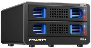 CENMATE Aluminum Dual Bay Hard Drive RAID Enclosure with Cooling Fan for 2.5/3.5" SATA HDD/SSD with USB A/C 3.0, Tool-Free HDD Enclosure, 4 Modes(Support RAID 1/0/JBOD/NORMAL)