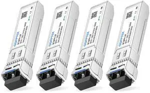 QSFPTEK 4Packs 10GBASE-LR Transceiver, 10G SFP+ Patch Module, 1310nm, 10km, DDM LC, 10Gbe Ethernet Mini-GBIC for Cisco SFP-10G-LR, Ubiquiti UF-SM-10G, Mikrotik, Netgear, Qnap NAS, D-Link