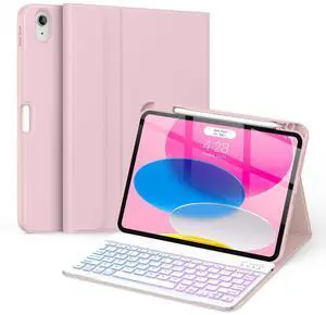 Supveco Keyboard Case for iPad (A16) 11th/10th Generation 11&10.9 Inch with Pencil Holder,7 Colors Backlit Wireless Detachable Folio Keyboard Cover for iPad 11th/10th Gen 2025/2022-Pure Pink