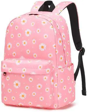 Kouxunt Daisy School Backpack for Girls Womens, School Bags Collge Bookbags Laptop Backpacks for Kids Teens Adults (Pink)