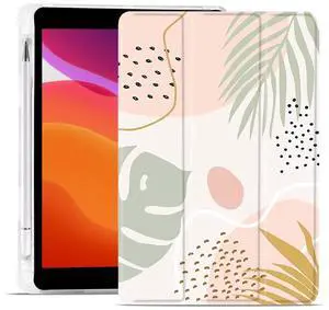 MAYCARI Green Leaves Case foriPad Pro 12.9 Inch 2022/2021/2020 with Pencil Holder, Aesthetic iPad Pro 6th/5th/4th Generation Soft TPU Back Protective Case, Auto Sleep/Wake Cover Slim Shell for Girls