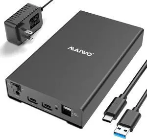 MAIWO External Hard Drive Enclosure for 2.5 3.5 inch SATA SSD HDD, USB 3.1 GEN2 Type-C to SATA Adapter, 10Gbps with UASP, 24TB Capacity, 3X USB Ports Extension, Fits 7/9.5/12.5/15mm Disk