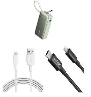 Anker iPhone Fast Charging Cable - 6ft Nylon USB-C to Lightning Cord&ANKER Powerline II Lightning Cable, [6ft MFi Certified] USB Charging/Sync Lightning Cord&Anker iPhone 15 Portable Charger, Nano Pow