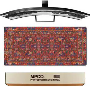 MPCO. Arabic Textiles Large Gaming Desk Pad - 36" x 17" Aeroglyde Fabric Cobalt-and-Clover Desk Mats - Non-Slip, Washable, Smooth Glide for Precision Gaming & Work