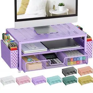 gianotter Desk Organizers and Accessories, Monitor Stand with Drawer and 2 Pen Holder, Purple Desk Accessories, Computer Stand Suitable for Offices and Dormitories (Purple)