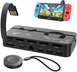 Unitek Nintendo Switch Dock Station with Game Card Reader, Portable Switch TV Docking with 4K HDMI/Ethernet/USB 3.0/PD Fast Charging Port, 4 Card Slot for Switching Game by Wireless Remote Controller