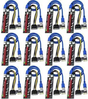 GLOTRENDS PCIe 1X to 16X Riser Cable,600mm USB 3.0 Extension Cable,Suitable for Bitcoin & Crypto Mining Ethereum Mining ETH(12Pack)