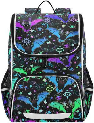 XUWU Magic Bat Backpack for Kids Boys Girls 16 Inch Backpack with Reflective Strip Elementary School Bag Removable Chest Strap