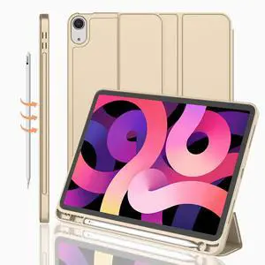 iMieet iPad Air 11 Inch Case M3(2025) / M2 (2024), iPad Air 5th/4th Generation Case 2022/2020 10.9 Inch with Pencil Holder,Trifold Stand Smart Case with Soft TPU Back(Champagne Gold)