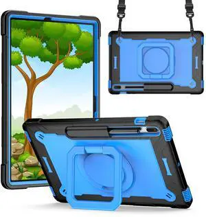 Galaxy Tab S8 Plus Case/Galaxy Tab S7 FE 5G Case Kids/S7 Plus Case 12.4 inch, Dteck Rugged Shockproof Case with Handle & 360°Swivel Kickstand Case for Samsung Tab S8 Plus/S7+/S7 FE 12.4", Black & Blue