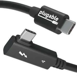 Plugable Thunderbolt 4 Cable Right Angle 40Gbps with 240W EPR Charging, 8K Display, Intel Certified 2.6 Feet (80CM) Compatible with USB4, Thunderbolt 3, USB C, iPad, MacBook, Windows (TBT4-240W-80CMR)