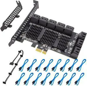 ACTIMED PCIe SATA 16 Port Expansion Card - 6 Gbps SATA 3.0 Controller, Low Profile Bracket, Supports 16 SATA3 Devices, Compatible with Windows, MAC, Linux
