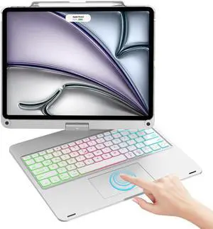 Keyboard Case for iPad Pro 12.9 inch 6th/5th/4th/3rd Gen, 7 Modes Rainbow Backlight, Wireless Multi-Touch Trackpad, 360°Swivel Rotatable Protective Case with Pencil Holder, Large Battery, Thin & Light