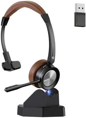 MAIRDI Bluetooth Headset with Microphone for PC, 40H Work Time, Mono Wireless Headset with Mic Ai Noise Cancelling, Bluetooth Phone Headset for Computer Laptop Office Call Centers Microsoft Teams