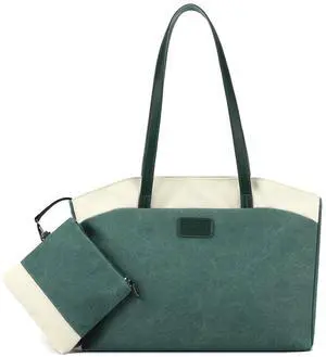 Wxnow Tote Bag for Women, 15.6 inch Laptop Tote Work Bags Lightweight Casual Teacher Bag Canvas Computer Bag Handbag Purse 2pc/set (D-Green)