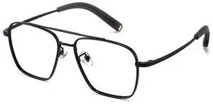 PRIVOZA Oversized Blue Light Blocking Glasses for Men Double Bridge Retro Metal Eyeglasses/Gaming Glasses UV400 Protection (Black)