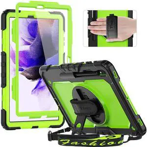 Timecity Case for Samsung Galaxy Tab S8 Plus 12.4'' 2022 / S7 FE 12.4'' 2021 & Tab S7 Plus 12.4'' 2020 Tablet Case with Built-in Screen Protector & Rotatable Stand & Hand Shoulder Strap - Green