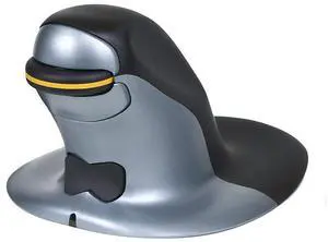 Posturite Penguin Ambidextrous Wired Ergonomic Mouse USB, Alleviates RSI, Easy-Glide, Vertical Design, PC Computer & Apple Mac Compatible (Black/Silver, Size: Large)