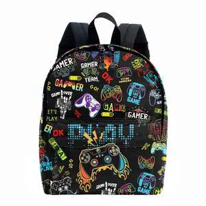 ROVOZAR Gamer School Backpack for Boys, Cute Game Backpack for School, Kids Gaming Print Bookbag, 16 Inch Video Game Theme Laptop Back Pack for School Travel Hiking Camping