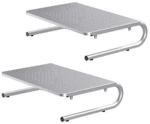 suptek Monitor Stand Riser, Laptop Holder Printer Riser Desk Accessories, Vented Metal Platform and 4 inches Height Underneath Storage for Office Supplies (MST004S-2), 2 Pack, Silver