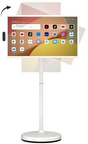 ApoloSign 32 Inch FHD Smart Portable TV 2nd Gen, 16(8+8) GB RAM+128GB, Android 14, EDLA-Certified, Rolling Tablet TV on Wheels, Built-in 9300mAh Battery, Full Swivel Rotation, Voice Remote Control