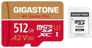 [5-Yrs Free Data Recovery] GIGASTONE 512GB Micro SD Card, Game Pro, MicroSDXC Memory Card for Nintendo-Switch, GoPro, Action Camera, DJI, 4K UHD Video, R/W up to 100/60 MB/s, UHS-I U3 A2 V30 C10