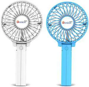 VersionTECH. Portable Handheld Fan 2Pack, White+Blue Powerful 180° Foldable Rechargeable Clip Fan with 3 Speeds