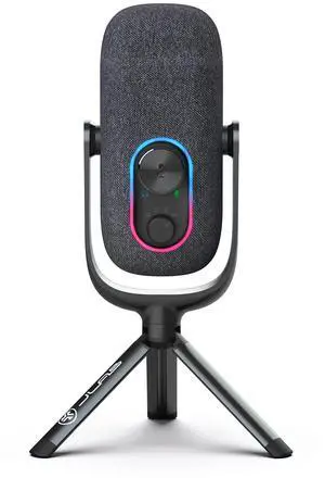 JLab Epic Talk USB Gaming Streaming Microphone, White, USB-C Output, Cardioid, Omni, Stereo, Bi-Directional, 192k Sample Rate, Volume Control, Gain Control, and Quick Mute, 3.5mm AUX, Plug and Play