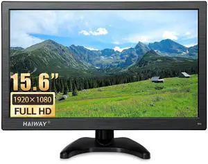 Haiway 15.6 inch Small Computer Monitor, High Resolution 1920x1080P Small hdmi Monitor with HDMI/VGA/BNC/AV/USB Port for PC, Laptop, CCTV Security Monitors with Remote Control, Built-in Speakers