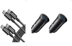 Anker USB C Cable (6FT, 2Pack) with 2-Pack Car Charger