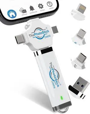 ThePhotoStick® Omni 32GB Memory Stick & USB Flash Drive  Photo & Video Backup for iPhone, Android, Mac & PC  Multiport Connection to Easily Store & Transfer Files