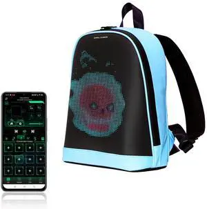 Crelander LED Backpack, Small Laptop Backpack with Programmable Screen Small Smart Dynamic Fashion Shoulder Bag for Women Daily Use Cycling Travel Daypack App Control, 12 inch (blue)