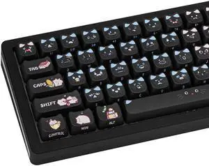 GEKUCAP Black Cat Shaped Keycaps, 133 Keys Cute Mao Profile Keycap Dye-Sublimation, Custom Pink and Blue PBT Keycaps for Cherry Gateron MX Swithes Mechanical Gaming Keyboards