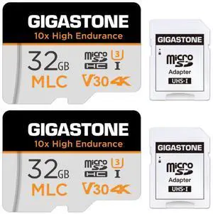 [10x High Endurance] GIGASTONE Industrial 32GB 2-Pack MLC Micro SD Card, 4K Video Recording, Security Cam, Dash Cam, Surveillance Compatible 95MB/s, U3 C10, with Adapter [5-Yrs Free Data Recovery]