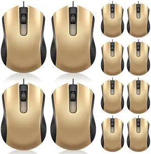 Hoteam 12 Pcs Wired Computer Mouse Bulk Cord USB Computer Mice Ergonomic Wired Mouse for Pcs, Computers, Laptops, Gaming Office Home Supplies(Gold)