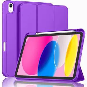 ZryXal iPad (A16) Case/iPad 10th Generation Case [11-Inch 2025/10.9 Inch 2022] with Pencil Holder, Smart Cover with Soft TPU Back [Support Auto Wake/Sleep] (Grape Purple)
