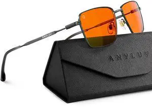 ANYLUV Blue Light Blocking Glasses Men, Metal Rectangle Frame Working Glasses, Lightweight Anti Eyestrain Eye Protection
