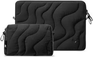 tomtoc 360 Protective Puffy Laptop Sleeve Set for 16-inch MacBook Pro M4/M3/M2/M1 Pro/Max A3403 A3186 A2991 A2780 A2485 A2141 2024-2019, Quilted Soft Puffer Bag with Tech Pouch for Dell XPS 16 Laptop