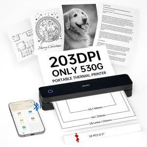iDPRT Portable Printer Wireless for Travel, Inkless Bluetooth Thermal Printers for Home,Office,Vehicles203DPI,Supports 8.5" x 11" US Letter&A4 A5 Size,Compatible with Android and iOS Phones&PC