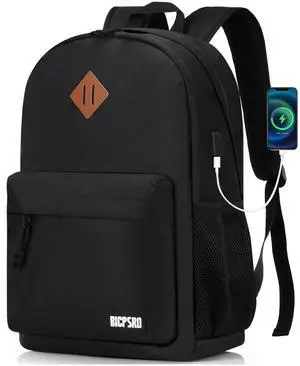 Lightweight Black Backpack for Men Women, School Backpack for Boys Girls Teens,Backpacks for school, Daily Use back pack with USB Charger, College High School Bookbag for Student Notebook Book Bag