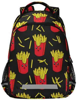 Vozoza Colorful French Fries Backpack for Girls Kids Boys School Bookbags, Student Laptop Backpack Carrying Bag Casual Lightweight Travel Sports Day Packs