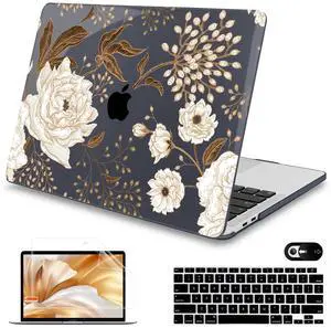 Mektron for MacBook Air 13 Case A1466/A1369 (2010-2017 Release), Snap-on Plastic Hard Shell Cover for MacBook Air 13.3 inch with Keyboard Cover, Peonies and Roses