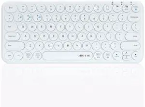 UBOTIE Portable Slim Bluetooth Keyboard, Wireless Colorful Compact 78keys Silent Linear Scissor Switch Round Keycap Keyboards with Power on/Off for Tablet, PC, Laptop, Smart Phone (White)