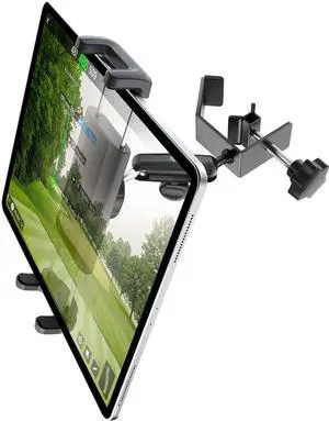 Charchendo Aluminum Alloy Golf Cart Tablet Holder with Dual Metal Ball Head, [Anti-Drop] 360° Adjustable Golf Cart Phone Mount Clamp Hand Free Fits iPad Pro 12.9/Air/Mini, Switch, 4-12.9" Devices