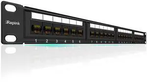Rapink Patch Panel 24 Port Cat6 10G Support, Network Panel UTP 19-Inch, Wallmount or Rackmount 1U Ethernet Patch Panel Punch Down Block for Cat6, Cat5e, Cat5 Cabling