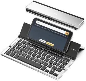 Geyes Bluetooth Keyboard Foldable, Portable Folding Wireless Keyboard with Portable Pocket Size, Aluminum Alloy Housing for iPhone,iPad, Tablet,Laptops and Smartphones (Silver)